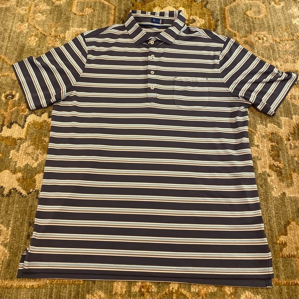 Stitch Striped Logo Men’s Polo Golf Shirt Color Grey and Light‎ Blue Size Large